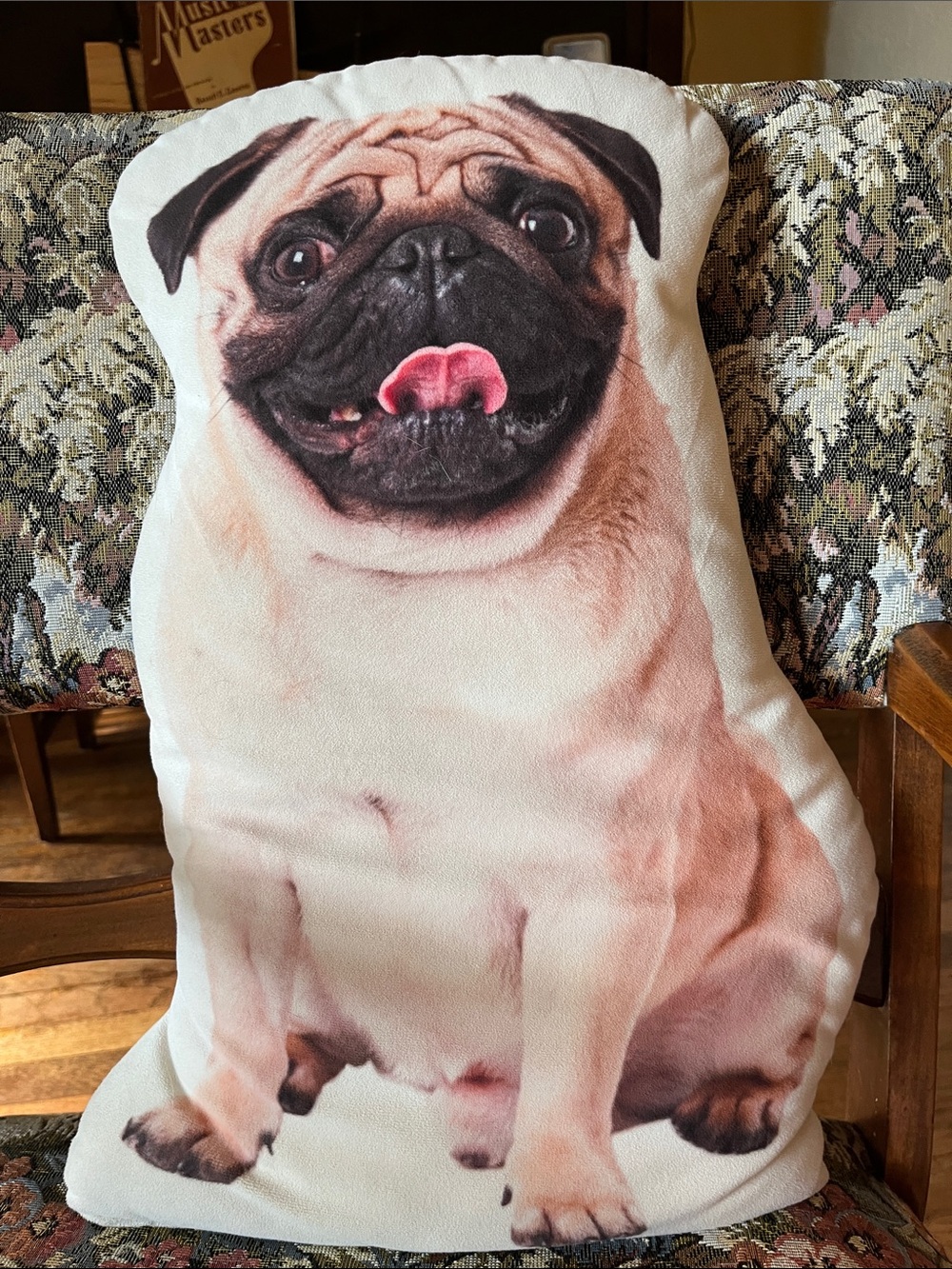 Pug Print Decorative Pillow - Cream/Black